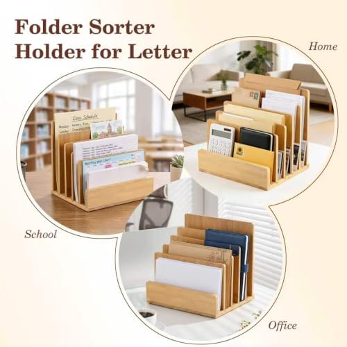 Bamboo Mail Organizer, File Holder for Office, Countertop