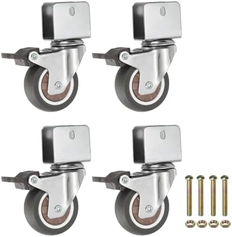 PATIKIL 2 Inch Caster Wheels, 4 Pcs Swivel Casters with Break 0.8" U Bracket Opening 55 Lb Capacity Per Caster for Furniture Office Chairs Carts and Cabinets, Brown