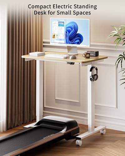 BIZUM 31.5" Small Electric Standing Desk Height Adjustable, Whole Piece Stand Up Computer Desk Work Study Writing Gaming Desks for Home Office Oak