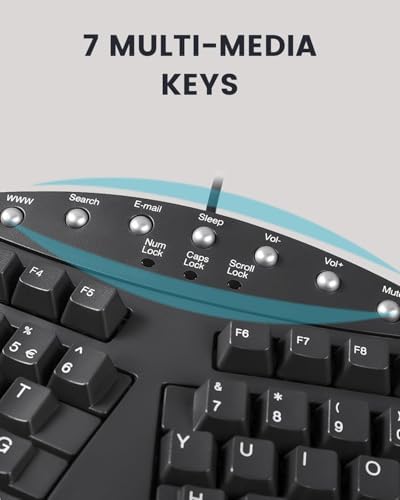 Perixx PERIBOARD-512B Wired Ergonomic Keyboard - Split Keyboard, Wrist Rest, Natural Typing - Wired USB Connectivity - US English - Black