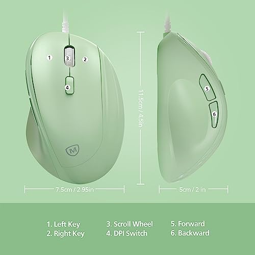 Micropack Ergonomic Mouse Wired for Laptop, PC Computer and Desktop, Ergo Mouse Vertical with Silent Clicks, Up to 3200 DPI Adjustable Mouse Sensitivity, Green