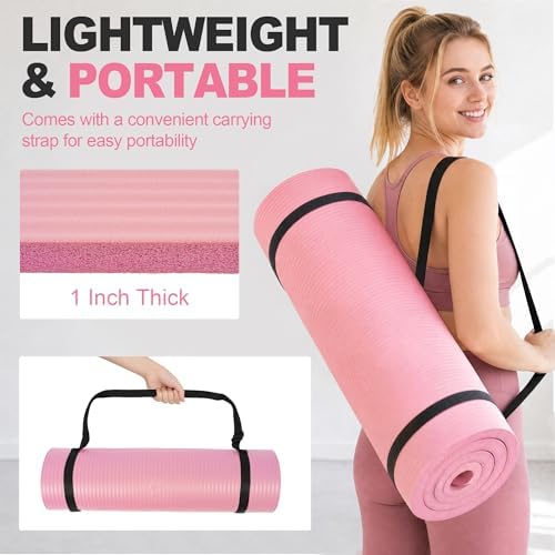 HULKFIT High Density Non Slip Yoga Mat, Extra Thick Exercise Mat with Carrying Strap, for Pilates, Fitness, Home Gym & Floor Workouts - Multiple Thickness & Multiple Color