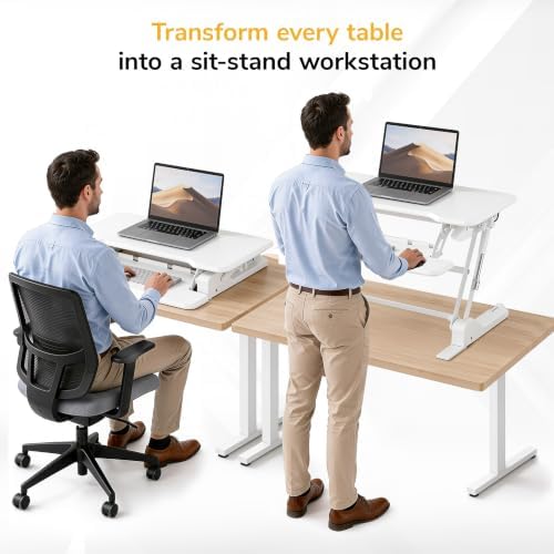 Mount-It! Standing Desk Converter, 30" Desk Riser, White