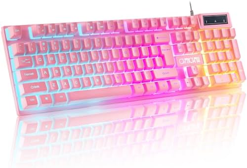Light Up Cute Pink Gaming Keyboard, 3 Color LED Backlit for PC Computer PS5