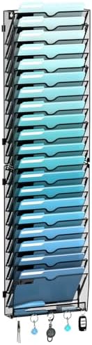 21-Tier Wall File Organizer and Mail Organizer with 5 Hooks, Black