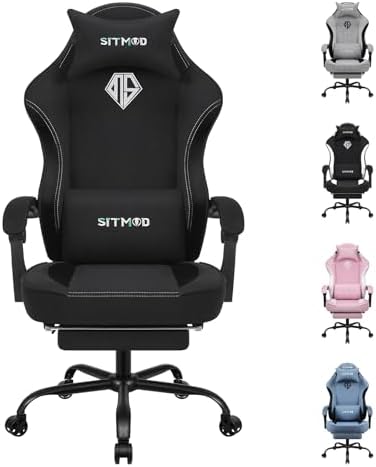 SITMOD Gaming Chair, Comfortable Video Game Chairs for Adults with Footrest High Back Headrest Lumbar Support Fabric Office Computer Desk Chair Reclining Ergonomic Big and Tall Silla Gamer