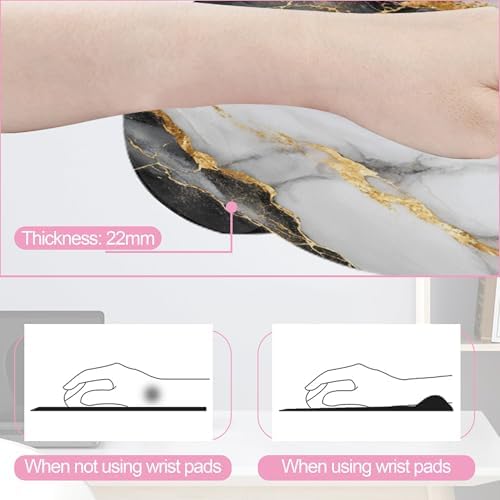Black Gray Gold Marble Keyboard Wrist Rest Pad and Mouse Pad Wrist Support Set,3-in-1 Ergonomic Mouse Pad with Non-Slip Rubber Base for Home Office Game Computers Desk,