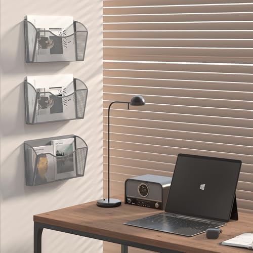EasyPAG Wall File Organizer 3 Pack, Hanging File Organizer Wall Mount, Metal Mesh Folder Holder for Letter/A4 Papers, Mail Sorter for Office, Classroom, Home, Silver