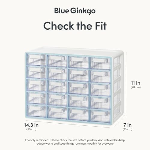 Blue Ginkgo 20-Drawer Storage Cabinet Organizer, Blue, Made in Korea