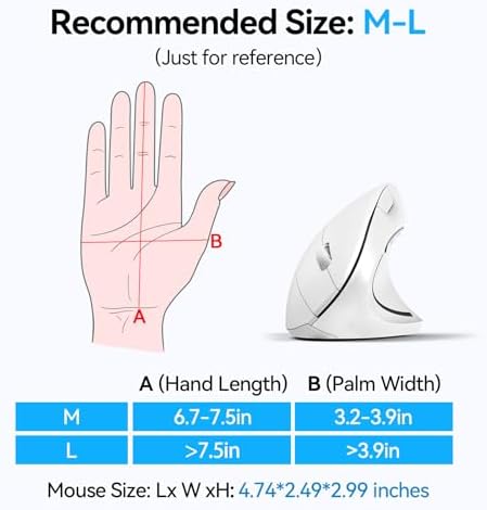 TECKNET Ergonomic Mouse, 4800 DPI Wireless Bluetooth Vertical, 3-Device