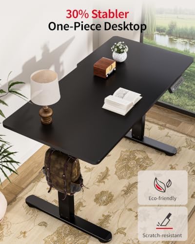Okin Standing Desk Electric Adjustable Computer Whole Piece Stand up Desk with Wheels Office Gaming Home Office Memory Desks 48x24 inches Black