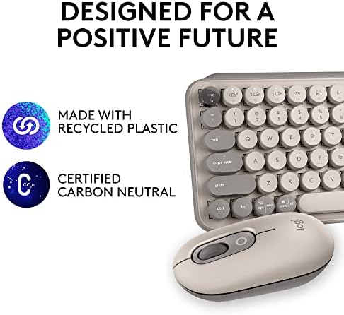 Logitech POP Keys + POP Mouse - Wireless Keyboard and Bluetooth Mouse Combo with Typewriter-Style Mechanical Keys, Emoji Features, Cute Compact Design - Mist