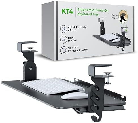 Uncaged Ergonomics Keyboard Tray Under Desk Slide Out Clamp On (Black)