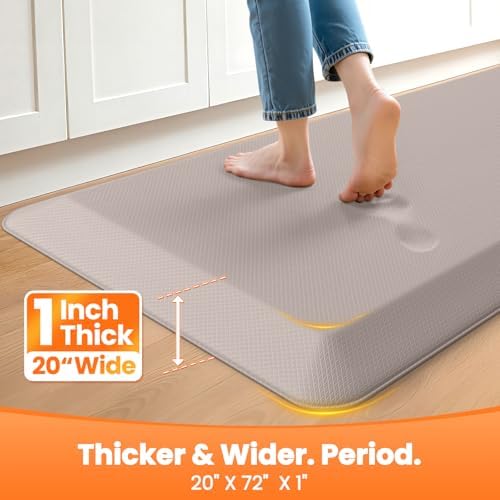 1-Inch Thick Anti-Fatigue Mat for Kitchen and Standing Desk, 20"x72", Khaki