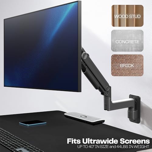 VIVO Premium Ultrawide Monitor Counterbalance Wall Mount for 40 inch Screens up to 44 lbs, Full Motion, Max VESA 100x100, Black, MOUNT-V100E