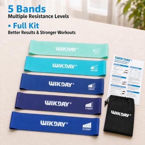 WIKDAY Resistance Bands for Working Out Exercise Loop Bands Workout Bands Set for Men Women Body Stretching, Crossfit Training, Home Workout, Physical Therapy, Booty Legs, Set of 5