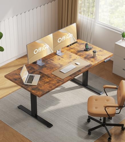 OffiGo 71" Executive Electric Standing Desk Height Adjustable, Rustic Brown