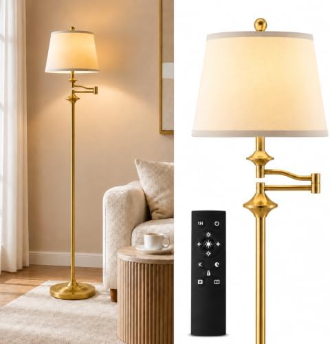 Wio-Mio Vintage Gold Floor Lamp, 350° Adjustable Swing Arm for Living Room
