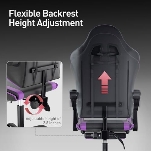 MoNiBloom Gaming Chair, Footrest & Lumbar Support, Height Adjust, Purple