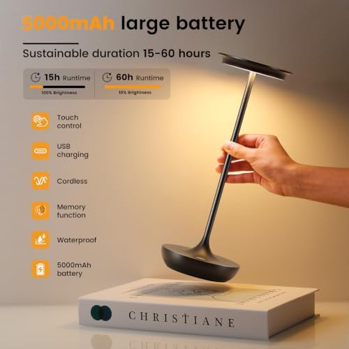 LED Rechargeable Cordless Table Lamp Battery Operated Light Black