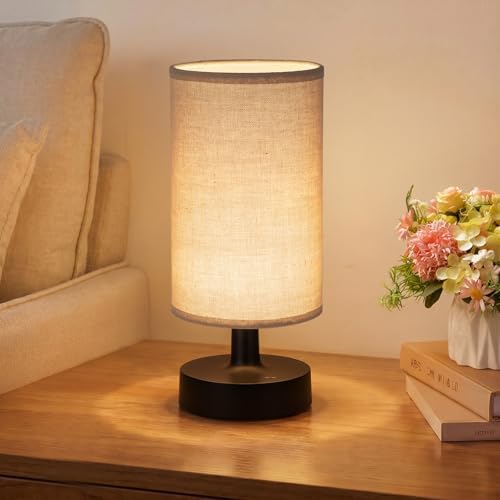 Kakanuo Cordless Table Lamp Rechargeable Small - 1 Pack Linen Black, 4000mAh Battery Operated Lamp with Touch Control Stepless Dimming, Wireless Lamp for Bedside, Nightstand, Bedroom, Living Room