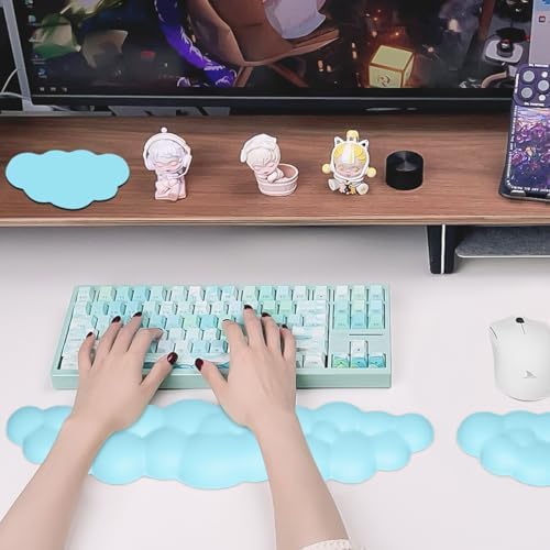 JIKIOU Upgrade Leather Cloud Wrist Rest for Keyboard and Mouse & Cup Pad