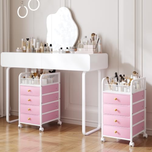 Rolling Makeup Organizer Cart - Under Desk Storage with 4 Drawers