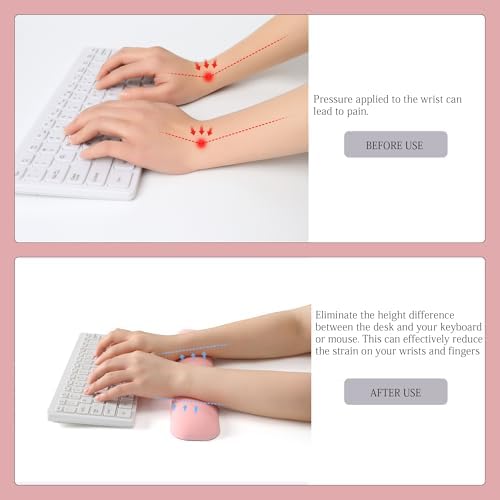 UnivoColors Design-Medium Wave Keyboard Wrist Rest of Medium, Artificial Sheepskin+Memory Foam+Ergonomic+Anti-Slip Gel, Resilience Support During Work and Gaming,Keyboard Accessory,Pink