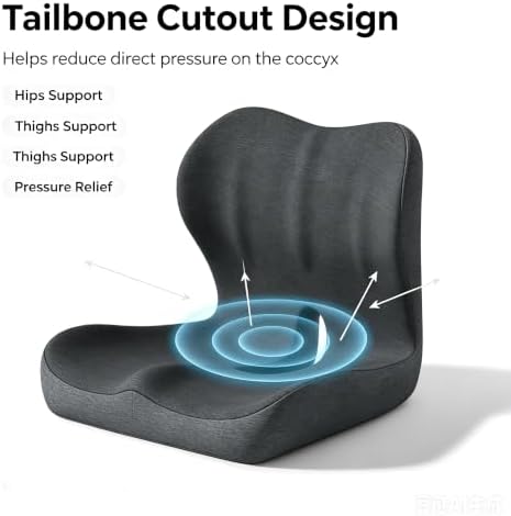 Celinva Orthopedic Cushion Seat Cushion,L-Shaped Lumbar Support,Breathable,Design for Office Chair,Car,Wheelchair Ergonomic Non Slip MemoryFoam Seat Skin with Back Support (Black pro)