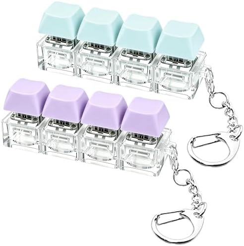 2 PCS Keyboard Fidget Toy, Keyboard Fidget Keychain 4-in-1 Keyboard Decompression Button Finger Clicker Toys, Button Stress Relief Fidget Gifts to Relief Stress (Purple Blue)