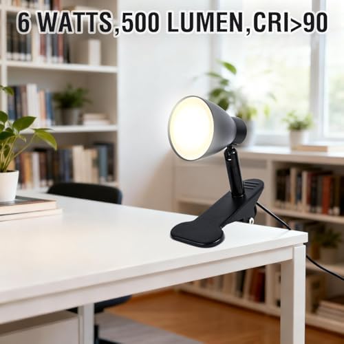 CRI90+ Clip Reading Light, Small Clamp on Bed Lamp for Bedside/Headboard/Desk/Bunk/Table/Shelf, 3 Color Temperature Options, 10 Dimmable Brightness Levels for Reading (6W/Adapter Included)