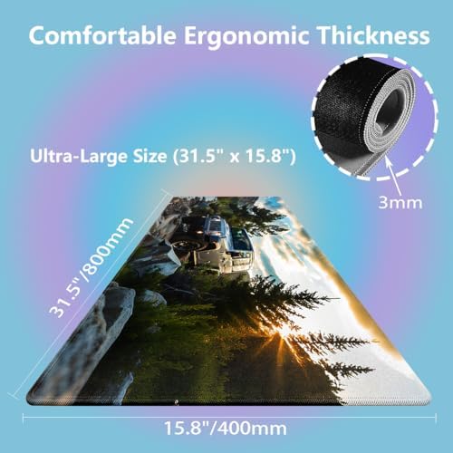Off-Road Vehicle Car Large Mouse Pad, Nature Mountain River Scene Desk Mat