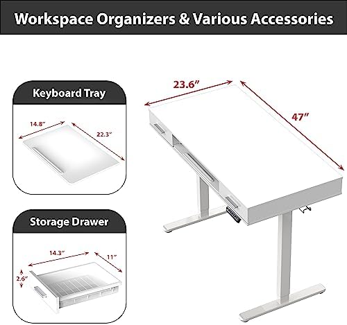 SHW 48-Inch Electric Height Adjustable Desk w/Keyboard Tray, White
