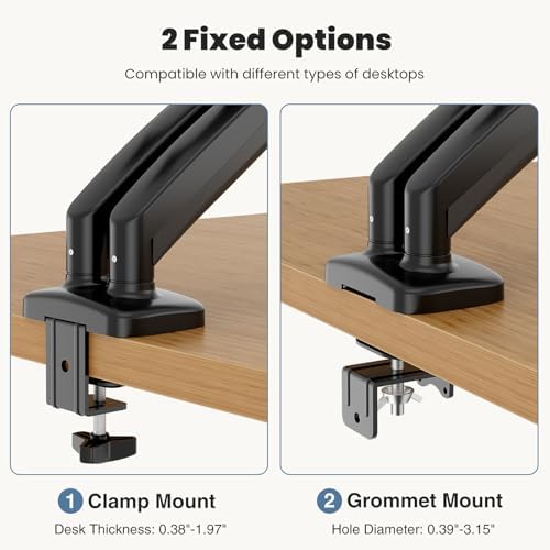OLIXIS Dual Monitor Mount for Desk, Gas Spring Monitor Arm for 2 Monitors Max 32 Inches, Fully Adjustable Double VESA Mount with C-Clamp/Grommet Base, Holds Screen 17.6 lbs