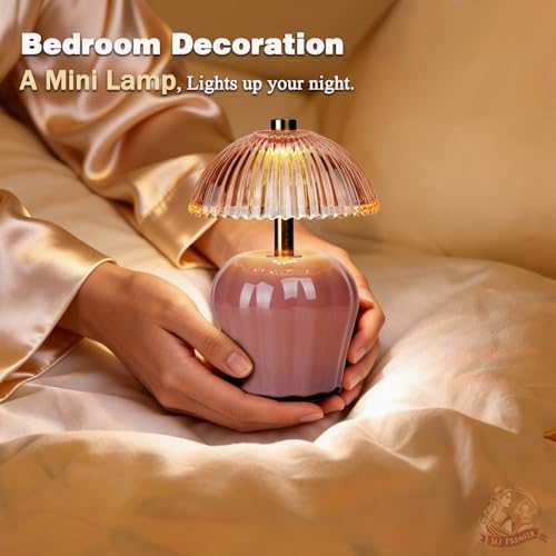 MJ PREMIER Rechargeable Table Lamp, Small Cordless Lamp with Timer, Pink