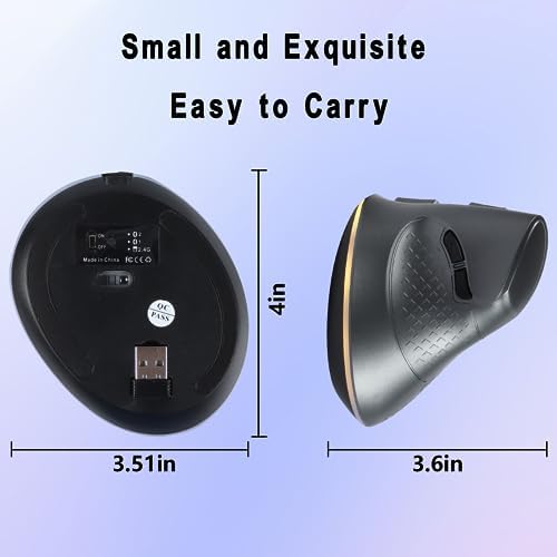 Wireless Mouse, Vertical Ergonomic Mouse 2.4G Bluetooth Dual Mode 3 DPI Rechargeable Connect Multiple Devices Vertical Mouse 6 Buttons and RGB Lights Suitable for PC Laptop Computer(Grey)