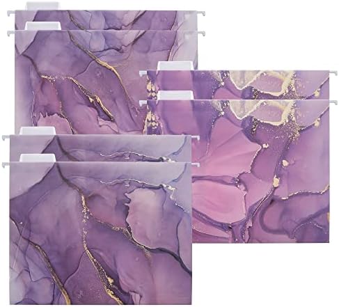 6 Packages Hanging folders File Cabinet Organizer Letter Size 1/5 Cut Adjustable Labels Decorate Home Office School Classroom, Purple Marble 9.3 "x 12.8"…