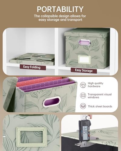 Oterri File Organizer with Lid, File Box, File Cabinet for Letter File Folder Storage, Hanging File Organizer for Office/Decor/Home,Document Organizer, 1 Pack,Leaf Gray-Box Only