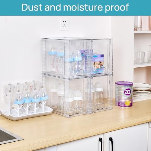 Vtopmart 4 Pack Clear Stackable Storage Drawers,9.7" High Plastic Organizers Bins for Skincare, Bathroom Supplies,Ideal for Cabinet,Undersink,Vanity,Kitchen,Pantry Organization