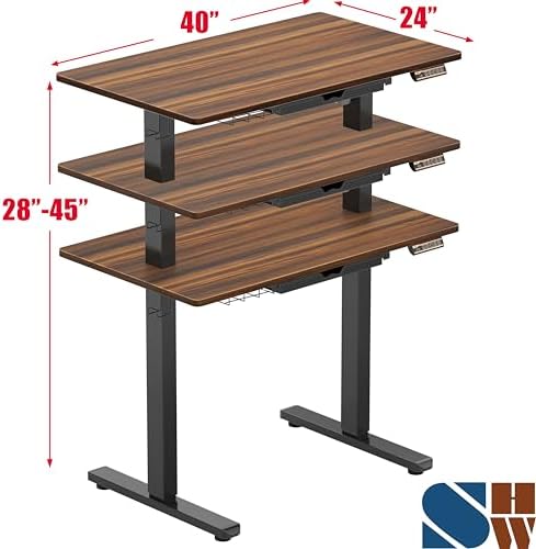 SHW 40-Inch Electric Height Adjustable Standing Desk w/Drawer, Walnut