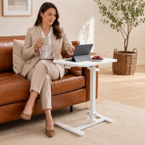 25" Mobile Folding Desk, Pneumatic No-Assembly Standing Desk, White