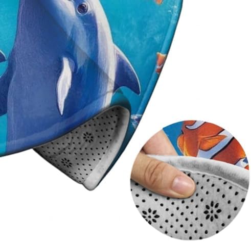 Highly Premium Quality Floor Mat, Office Chair Decor Mat, Room Sofa Yoga Soft Round Carpet Sea Underwater Beautiful Sea World Dolphins, 60inch
