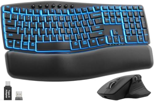 SABLUTE Wireless Keyboard and Mouse, Keyboard with Leather Wrist Rest