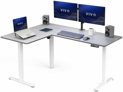 VIVO Dark Gray 63 x 47 in Corner Standing Desk, DESK-E3CTWG-47