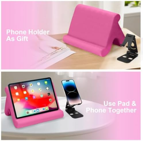 Universal Multi-Angle Tablet Stand Holder-Soft Pad Stand with black phone holder for Lap,Knee,Sofa and Bed,Compatible with iPad Pro 9.7,10.5,12.9 Air Mini 4 3,Kindle,Galaxy Tab,E-Reader (Pink)