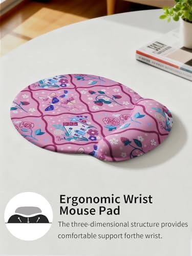 Seorsok Butterfly & Strawberry Mouse Pad with Gel Wrist Support Mouse Pad,Ergonomic Aesthetic,Comfortable Mousepad for Office Game Work Computer,Pain Relief Mousepad with Non-Slip Silicone Base,Purple
