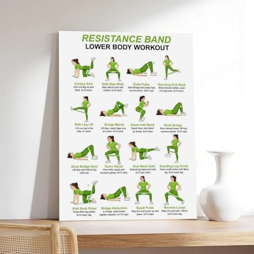 Resistance Band Lower Body Workout Chart Glute And Leg Exercises Women Home Gym Canvas Poster Wall Art for Living Room Bedroom Decor Frame 12x18inch