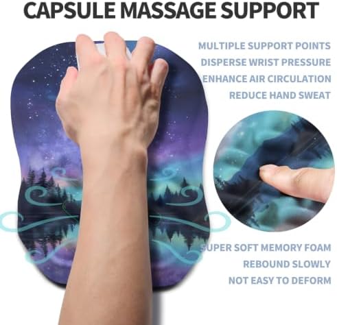 Ergonomic Raised Mouse Pad Wrist Support with Bilateral Slope Memory Foam Mousepad for Wrist Rest and Carpal Tunnel Pain Relief 11.8x7.9〃 Aurora Starry Night