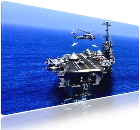 Aircraft Carrier Large Blue Mouse Pad, US Navy Patriotic Military Desk Mat