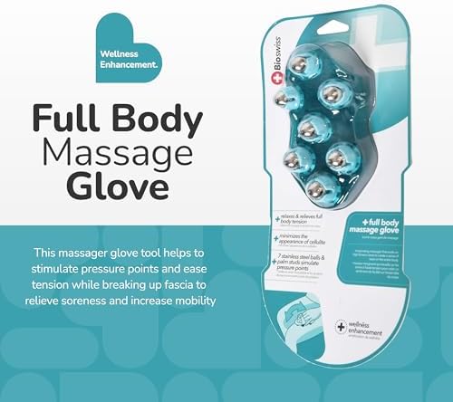 BioSwiss Massage Glove with Steel Roller Balls, Handheld Full Body Massager for Back, Neck, Shoulders, and Legs